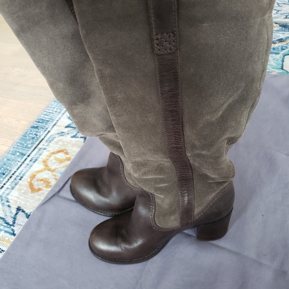 Chunky heel leather and suede slouchy boots - sz 5.5 - Picture 2 of 9